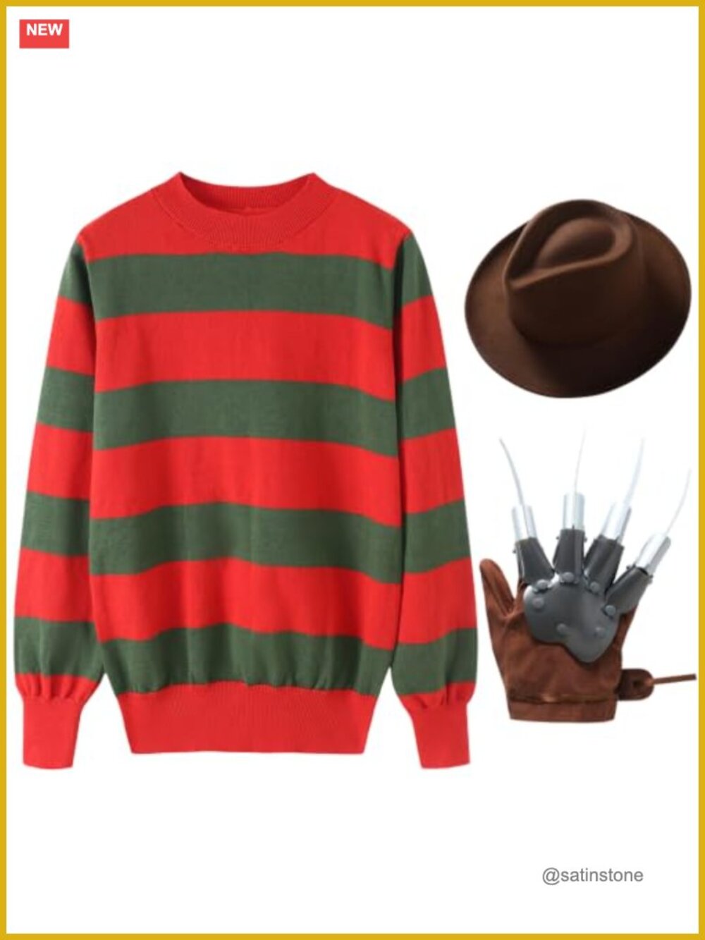 Kids Halloween Sweater Costume Set Striped Knit Scary Glove Boy